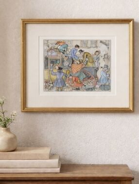 VTG Anton Pieck Style Art Print Framed Look Cottagecore Gallery Wall Decor
